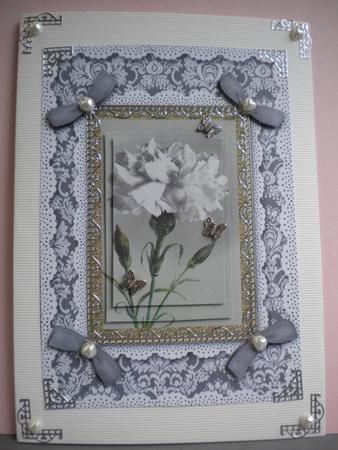 White Carnation A5 Lace N Bows Card Front Step by Step by Kristina Norbat
