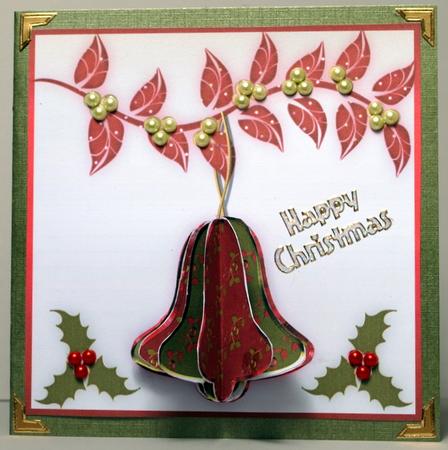 3D Christmas Holly Bell Embellishment and Card Front by Kristina Norbat