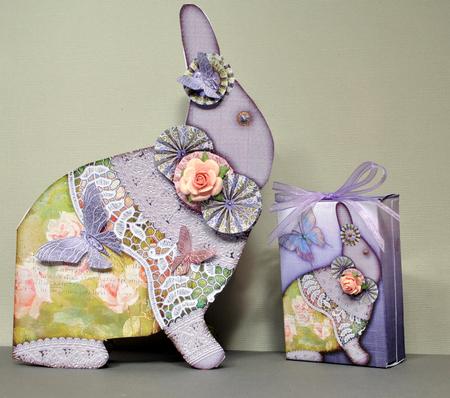 Rabbit Shape Card with Bag Roses Purple by Kristina Norbat