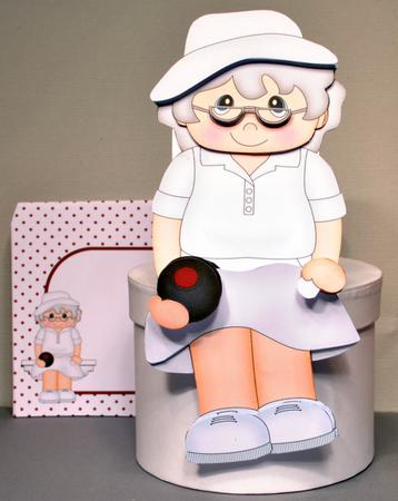 3D on the Shelf Card Kit - Lawn Bowls Old Woman Violet by Kristina Norbat