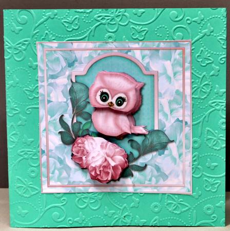 Owl and Roses Square Card Front by Kristina Norbat