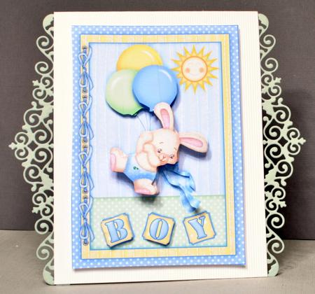 Baby Boy Bunny & Balloons A5 Card Topper & Decoupage by Kristina Norbat