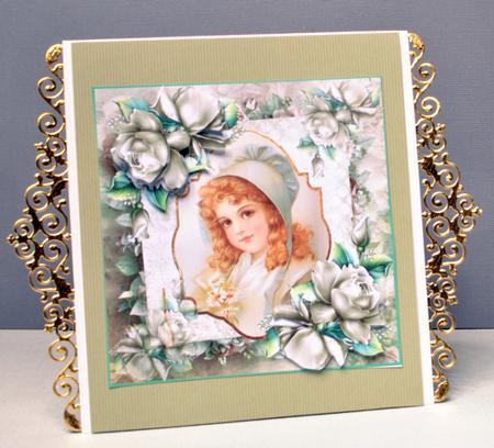 Vintage Girl with Roses 7x7 Card with Decoupage by Kristina Norbat