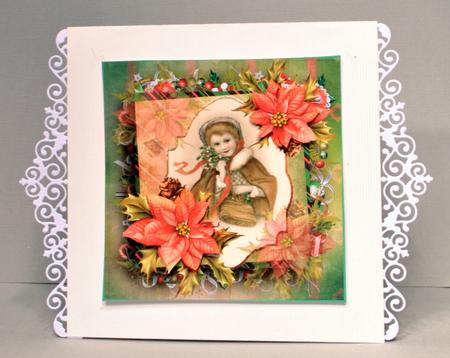 Vintage Girl with Poinsettias 7x7 Card with Decoupage by Kristina Norbat