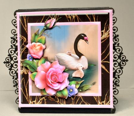Swan with Cygnets and Roses Card Front by Kristina Norbat