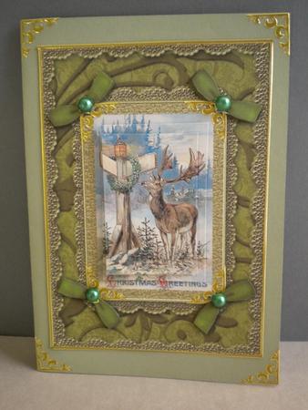 Christmas Deer A5 Lace N Bows Card Front Step by Step by Kristina Norbat