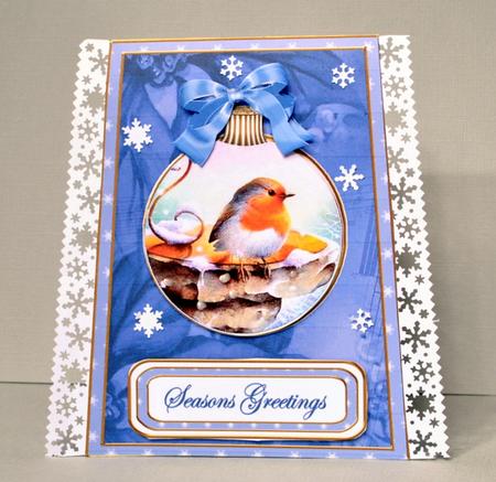 Blue Robin Seasons Greetings 5.5inch Bauble Decoupage Card by Kristina Norbat