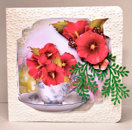 Teacup, Saucer & Pink Summer Flowers - Shaped Topper by Kristina Norbat