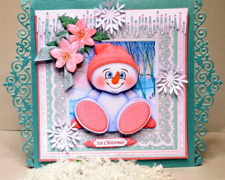 Snowman Baby Pink 8x8 Christmas Mini Kit Flowers Optional by Kristina Norbat