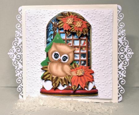 Christmas Globe Owl & Poinsettias by Kristina Norbat