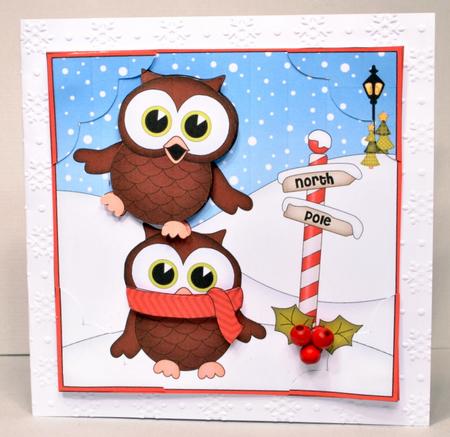 8 x 8 Christmas Little Hoot Owls Scalloped Corner Topper by Kristina Norbat