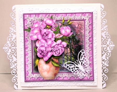 Vase of Roses Decoupage Card Front by Kristina Norbat