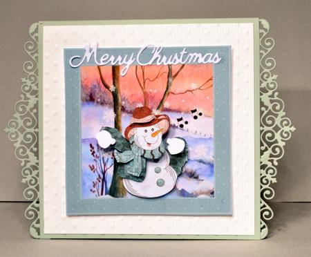 Singing Snowman 7x7 Card with Decoupage by Kristina Norbat