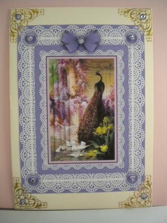 Peacock and Doves in Lace Pyramid Card Front by Kristina Norbat