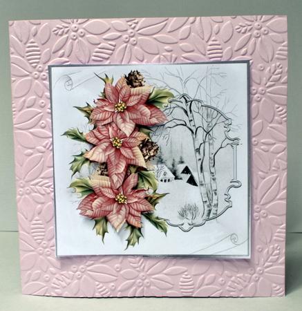 Pink Poinsettias 7x7 Card with Decoupage by Kristina Norbat