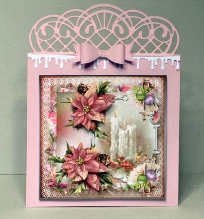 Christmas Candles and Poinsettias 7x7 Card by Kristina Norbat