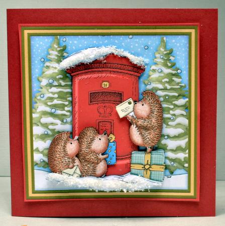 Hedgehogs Christmas Post 7.5 Christmas Decoupage Mini Kit by Kristina Norbat