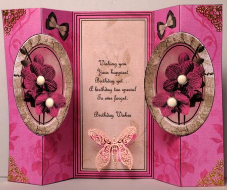 Raspberry Pink and Brown Birthday Double Fold Back Card by Kristina Norbat