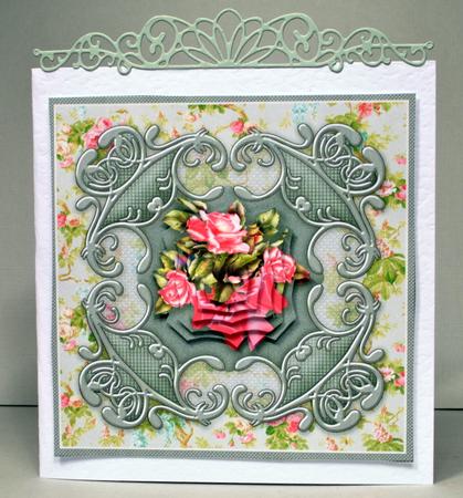 Pink Roses on a Fancy Frame 6in x 6in Pyramage by Kristina Norbat