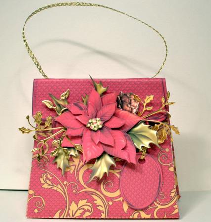 Handbag Gift Box Christmas Red & Gold with Poinsettia Decoup by Kristina Norbat
