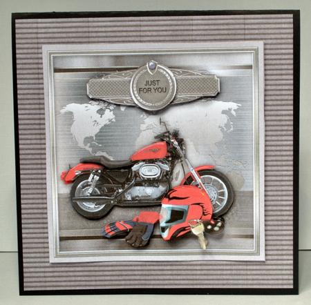Red Motorbike on a Silver World Map 8x8 Decoupage Mini Kit by Kristina Norbat