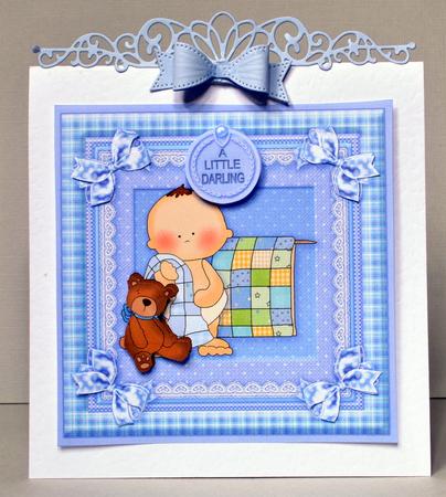 New Baby Boy with Teddy 8in x 8in Decoupage by Kristina Norbat