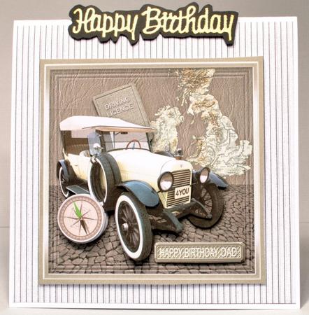 Vintage Cream Car with Uk Map 8in x 8in Decoupage Mini Kit by Kristina Norbat