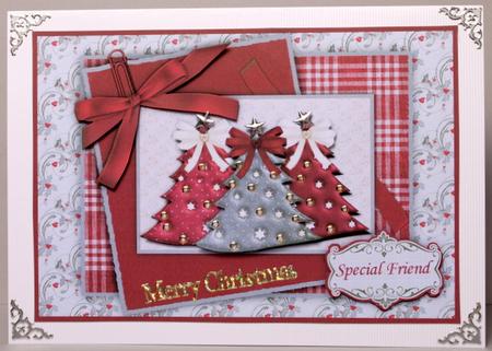 3 Christmas Trees in Red and Green Decoupage by Kristina Norbat