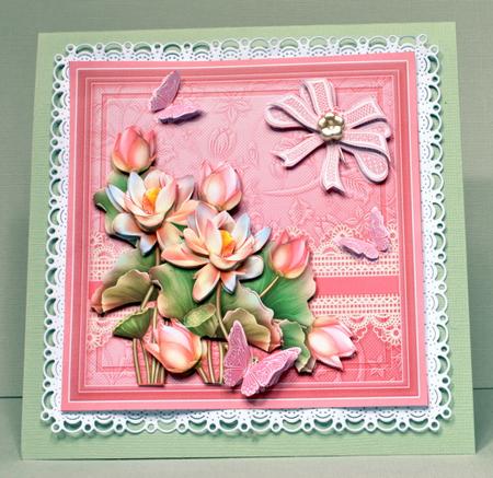 Pink Lotus Flowers on a Lace Border 8in x 8in Decoupage Kit by Kristina Norbat