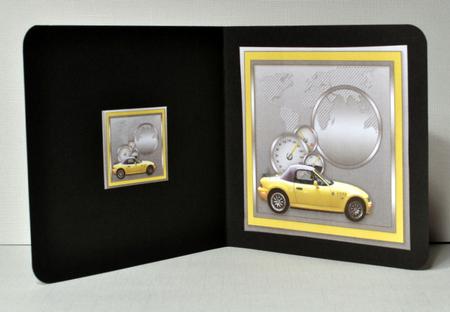 Yellow Sports Car with World Map 8in x 8in Insert Plate by Kristina Norbat