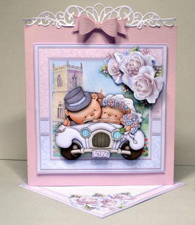 Wedding Bears in Car 8x8 White Wedding Mini Kit & Decoupage by Kristina Norbat