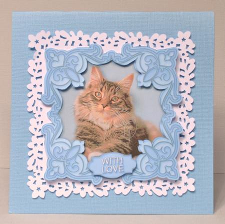 Tabby Cat in a Fancy Pearl Frame 5in x 5in Decoupage by Kristina Norbat
