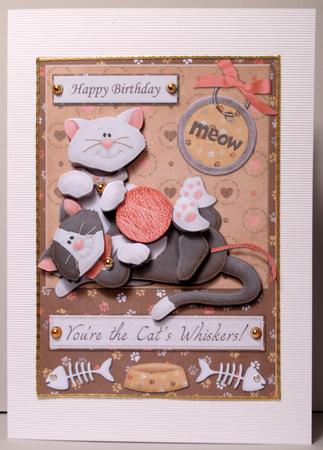 Cute Playful Cats Quick Card Front with Decoupage by Kristina Norbat
