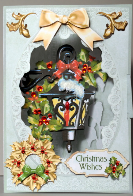 3D Corner Card Kit - Christmas Lantern & Green Satin by Kristina Norbat