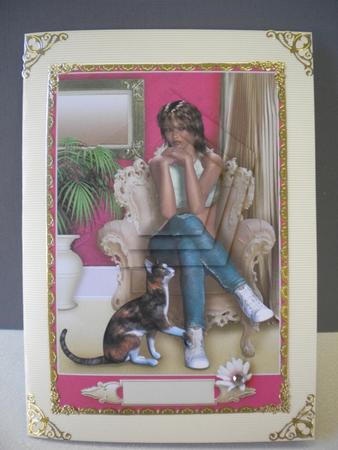 Teenage Girl with Cat Polygon Pyramage by Kristina Norbat