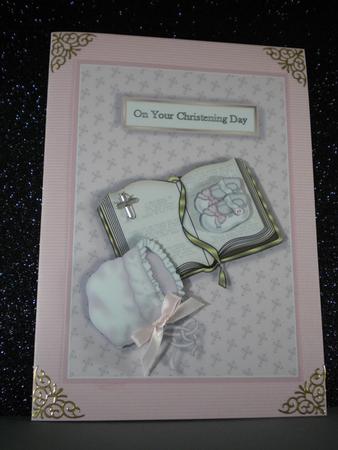 Girls Christening Card Front with Decoupage by Kristina Norbat