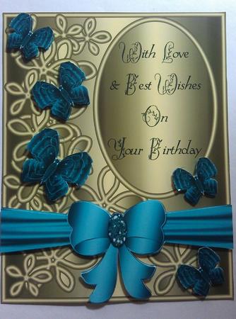 Cute Birthday Card Front with Butterflies, Flowers & Bow 2 by Kristine Rogers