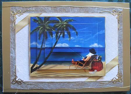 Aussie Fishing Santa Christmas Pyramid Card by Kylie Caldwell