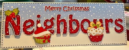 Large DL Merry Christmas NEIGHBOURS 3D decoupage with Cupcakes by Kym Barry