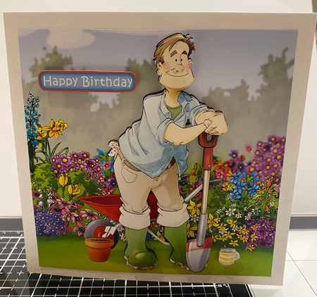 Gardening Dude Blue 8x8 Quick Card Insert by Kym Barry