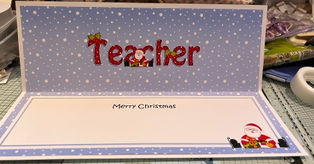 Large DL Merry Christmas TEACHER insert with Santa 3D decoupage  by Kym Barry