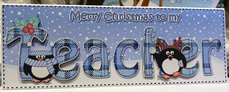 Large DL Merry Christmas to my TEACHER 3D decoupage with Penguins by Kym Barry