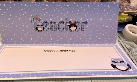 Large DL Merry Christmas to my TEACHER 3D decoupage with Penguins by Kym Barry