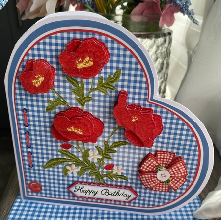 Embroidered Poppies Heart Shape Card by Kym Barry