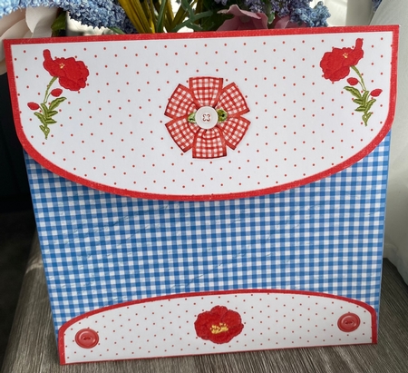 Embroidered Poppies Heart Shape Card by Kym Barry