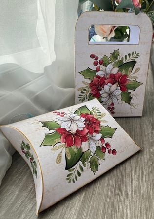 Poinsettia & Holly Gift Bag with Pillow Box by Kym Barry