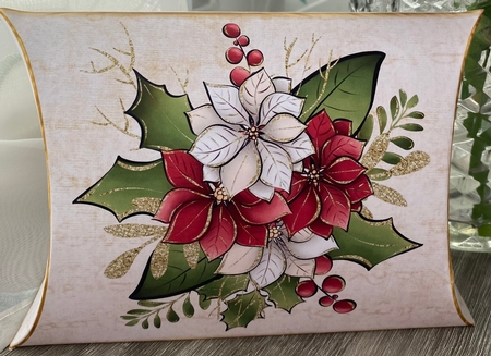 Poinsettia & Holly Gift Bag with Pillow Box by Kym Barry