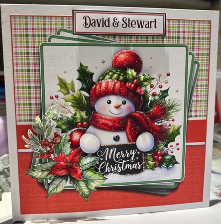 8x8 Red & Green Snowmen 14 Card Front, Gift Tag & Sentiments  by Kym Barry