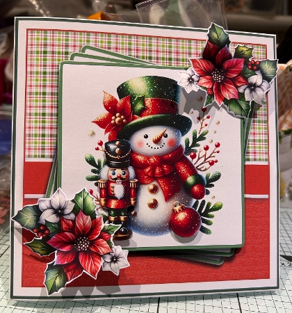 8x8 Red & Green Snowmen 35 Card Front, Gift Tag & Sentiments  by Kym Barry