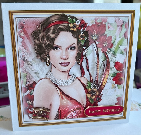 Art Deco Lady Lola 7x7 Quick Card Red by Kym Barry